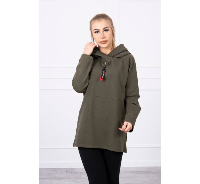 Tunika na zip s kapucí Oversize khaki barva