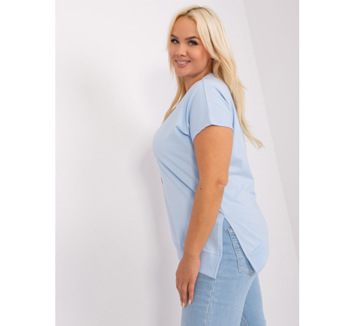 Světle modrá dámská halenka plus size s aplikacemi