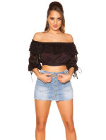 Sexy krajková košile Crop Off Shoulder