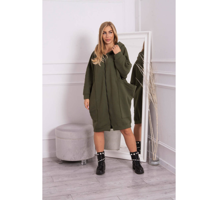 Oversize zateplená mikina v khaki barvě