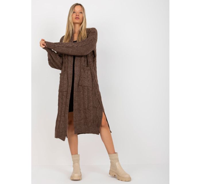 RUE PARIS hnědý maxi cardigan s kapsami