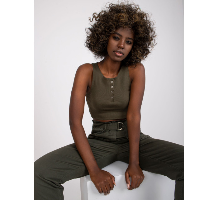 Tmavě khaki žebrovaný crop top Riley RUE PARIS