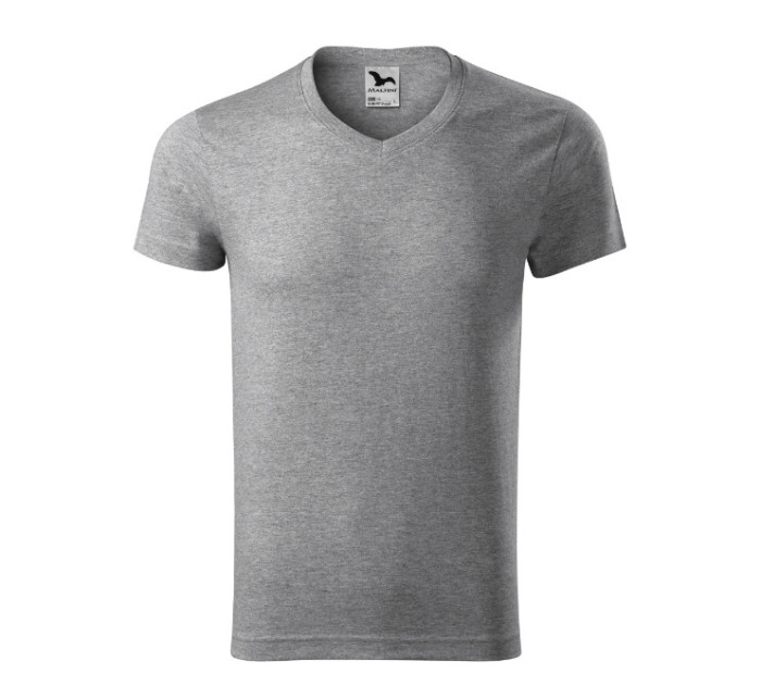 Slim Fit V-neck tričko pánské tmavě šedý melír