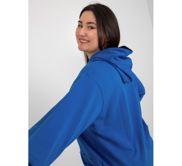 Tmavě modrá mikina plus size s kapucí