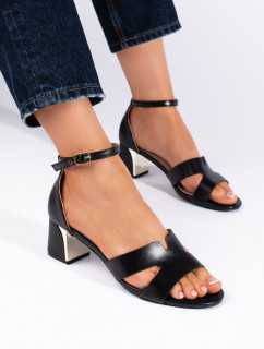 Jedinečné dámské černé  sandály na širokém podpatku