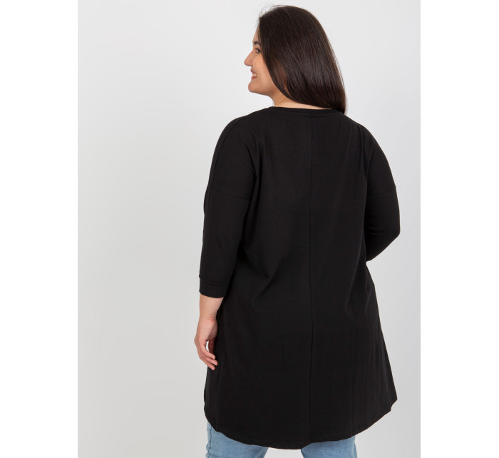 Černá tunika plus size s potiskem sloganu