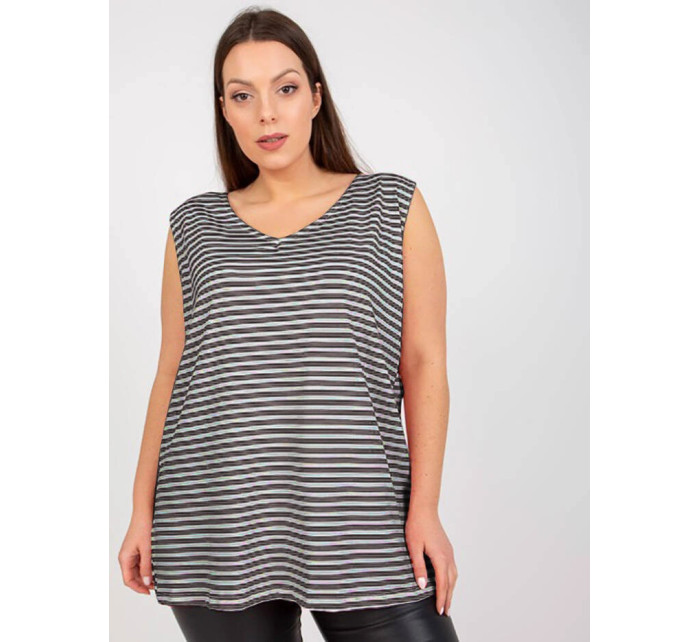 Tmavě modro-bílý bavlněný pruhovaný plus size top (7952)