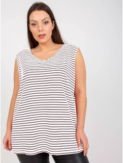 Bílo šedý bavlněný pruhovaný plus size top (7952)