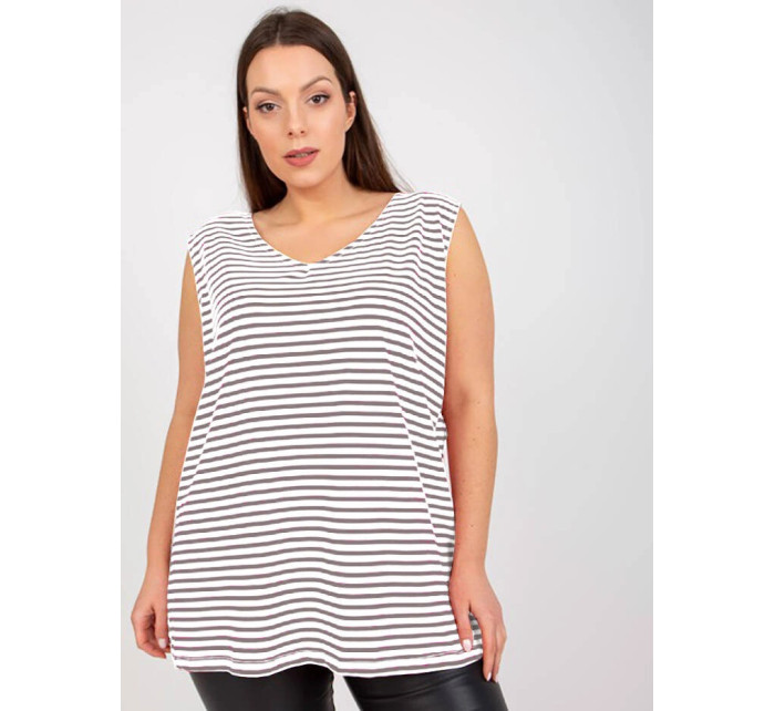 Bílo šedý bavlněný pruhovaný plus size top (7952)