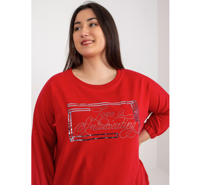 Červené mikinové šaty plus size s nápisem