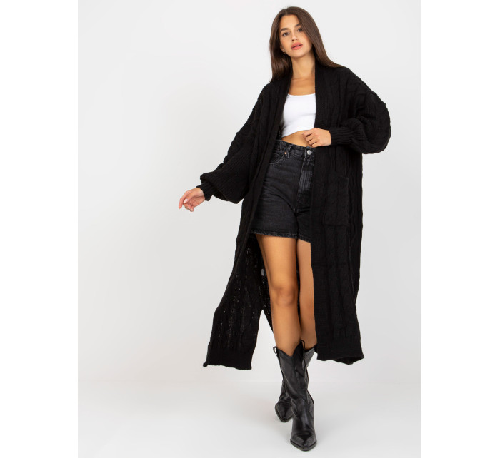 Černý maxi cardigan s copánky RUE PARIS