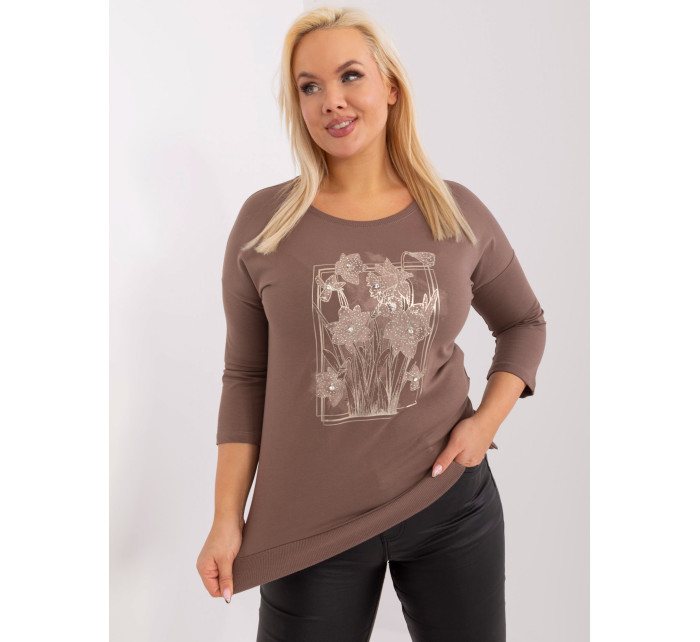 Hnědá dámská halenka plus size s rozparky