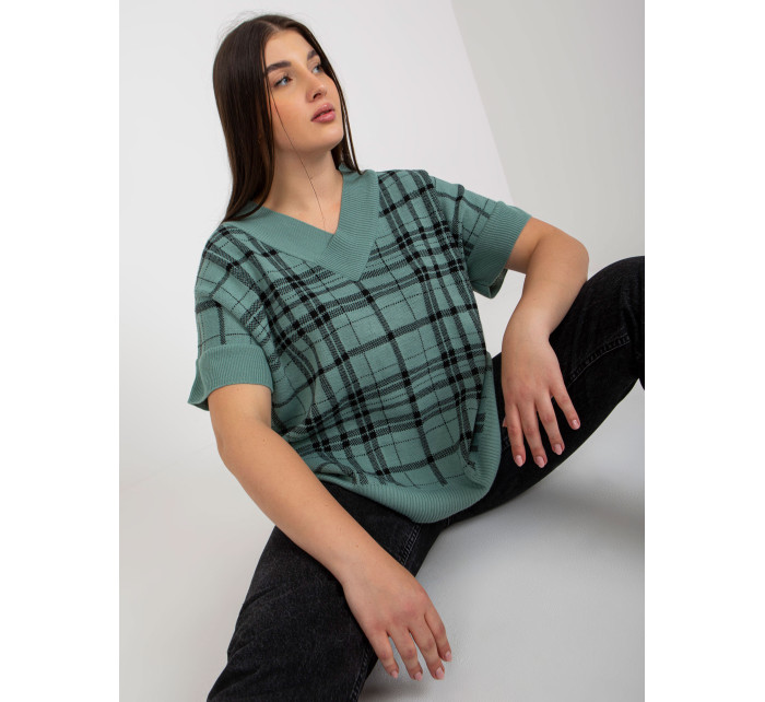 Mint pletená plus size vesta v kostce