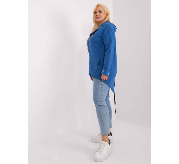 Tmavě modrá mikina plus size s kapucí