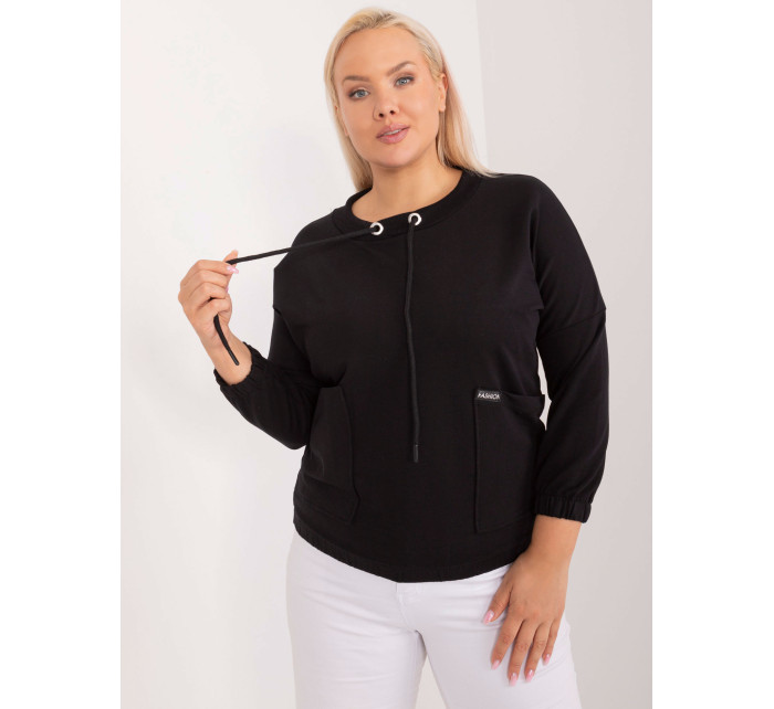 Černá plus size zkrácená halenka s 3/4 rukávy