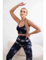 Dámské fitness set top + push up legíny - tmavě modrá