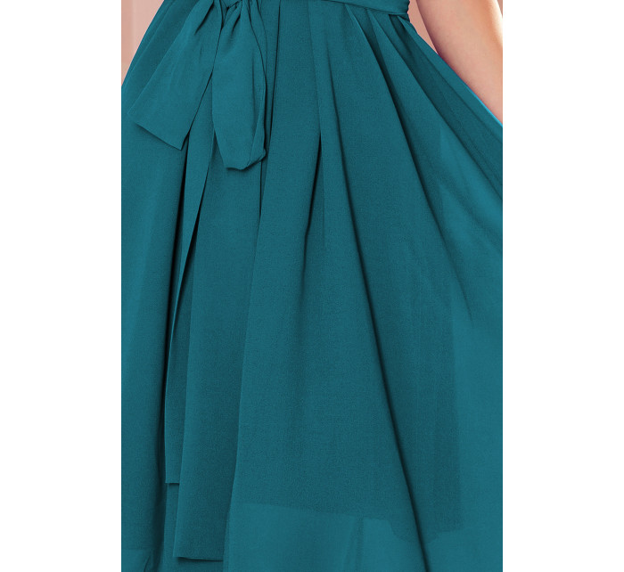 ALIZEE - Dámské šifonové šaty v mořské barvě se zavazováním 350-6