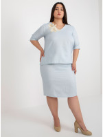 Světle modrá halenka plus size s krátkým rukávem