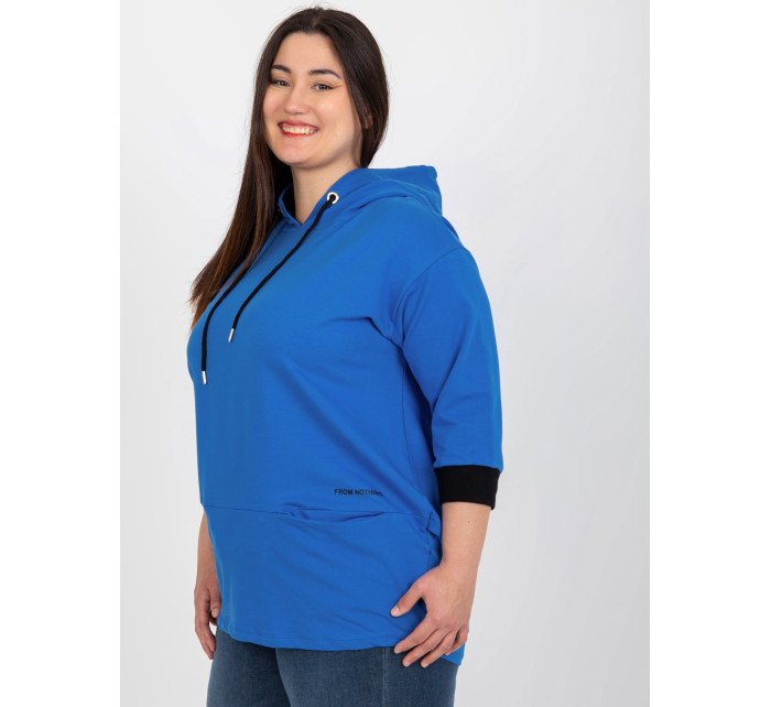 Tmavě modrá mikina plus size s kapucí