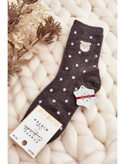 Dámské zateplené ponožky s puntíky a medvídky, tmavě šedé