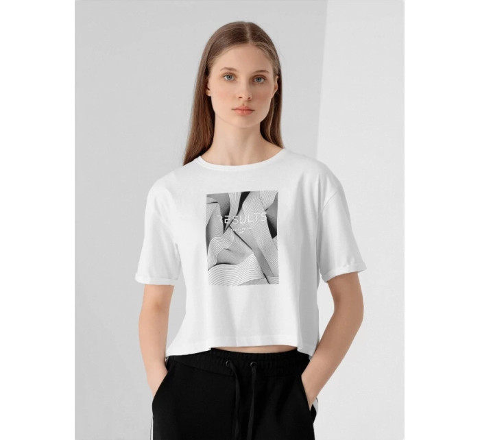 Dámský crop top s potiskem H4Z21-TSD029 10S Bílá s černou - 4F