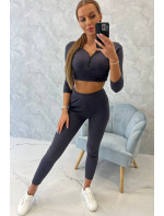 Žebrovaný crop top set z grafitu