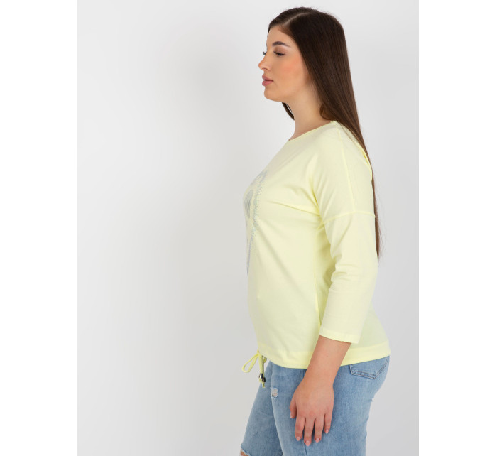 Světle žlutá dámská halenka plus size s 3/4 rukávem