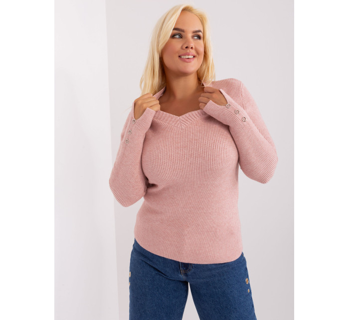 Světle růžový dámský svetr plus size s viskózou