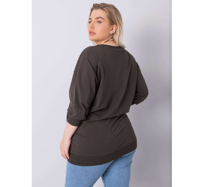 Tmavá khaki halenka plus size velikosti s nášivkou Messina