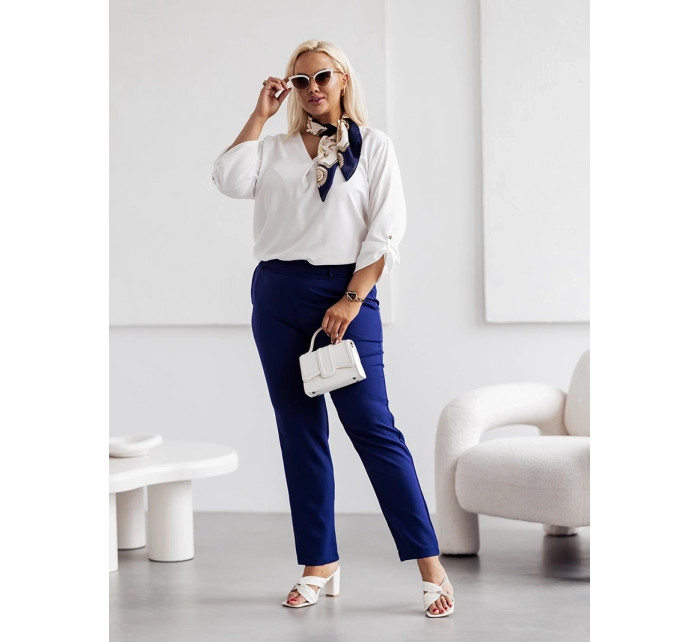 Tmavě modré elegantní dámské kalhoty plus size model 19761525 - Moon