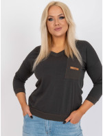 Základní halenka khaki bavlny plus size s kapsou