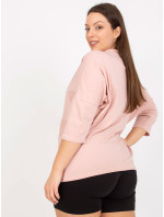 Prašně růžová halenka plus size velikosti s 3/4 rukávy