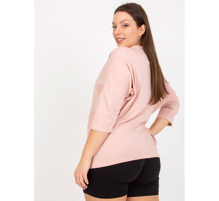 Prašně růžová halenka plus size velikosti s 3/4 rukávy