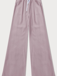 Široké dámské pruhované kalhoty v pudrově růžové barvě (18629)