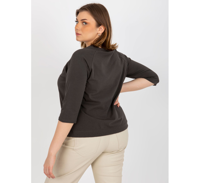 Dámské tričko plus size s 3/4 raglánovým rukávem - khaki