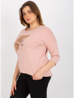 Světle růžové tričko plus size s potiskem a nápisem