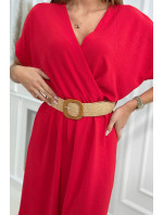 Dlouhé šaty s ozdobným páskem červené