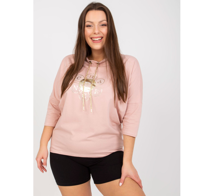 Prašně růžová halenka plus size velikosti s 3/4 rukávy