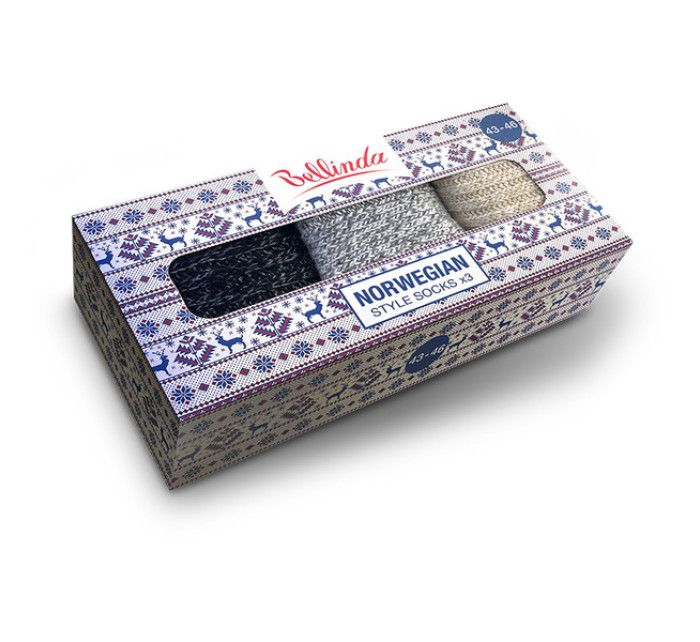 Dárková krabička zimních ponožek 3 páry NORWEGIAN STYLE SOCKS BOX - BELLINDA - světle modrá