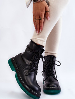 Dámské šněrovací boty se zelenou podrážkou černá Trinah