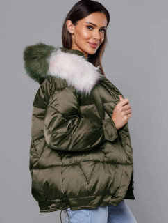 Krátká oversize bunda v khaki barvě (H-1109-13)