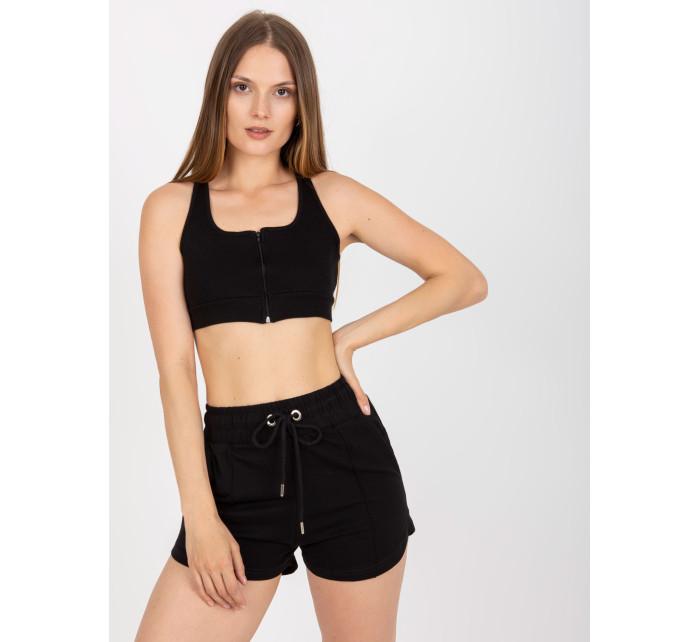 Černý bavlněný basic pruhovaný crop top RUE PARIS