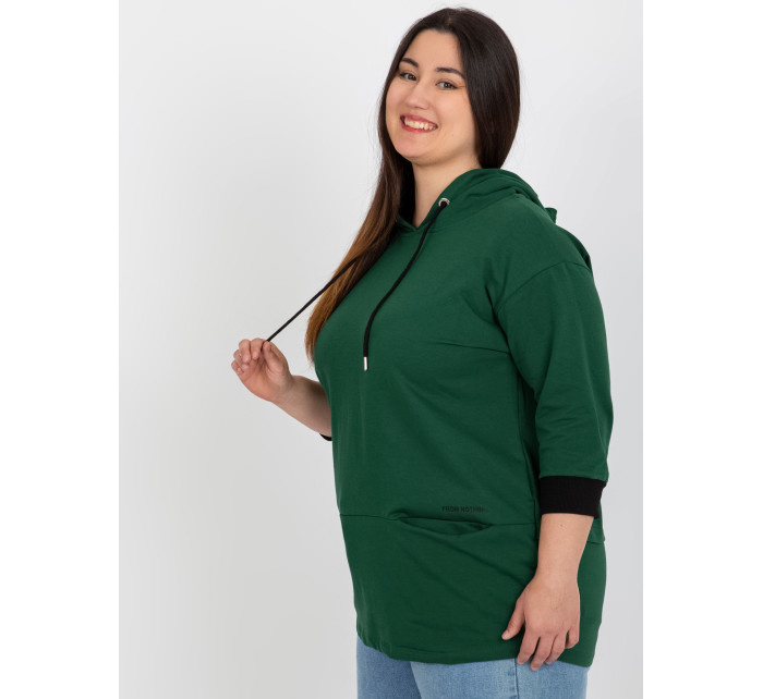 Tmavě zelená mikina plus size s kapucí