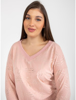 Světle růžová dámská halenka plus size s 3/4 rukávem