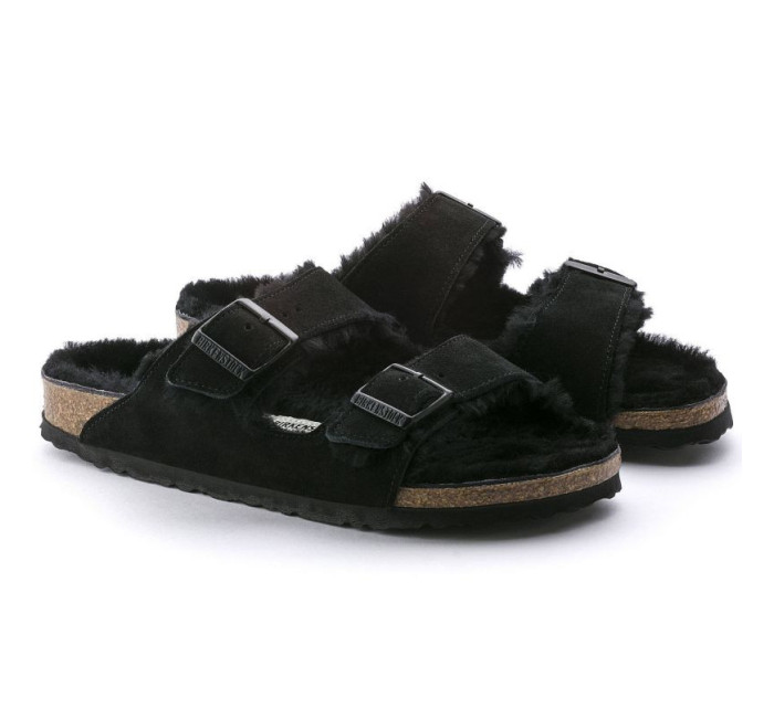 Dámské zateplené žabky s ovčí nou Arizona  Black kůže regular  dámské model 20693883 - Birkenstock