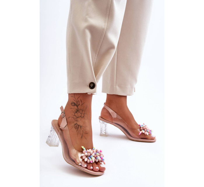 Zdobené módní sandály na klínku růžové SBarski