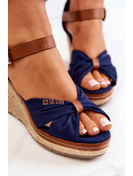 Dámské módní sandály na klínku Big Star - tmavě modré