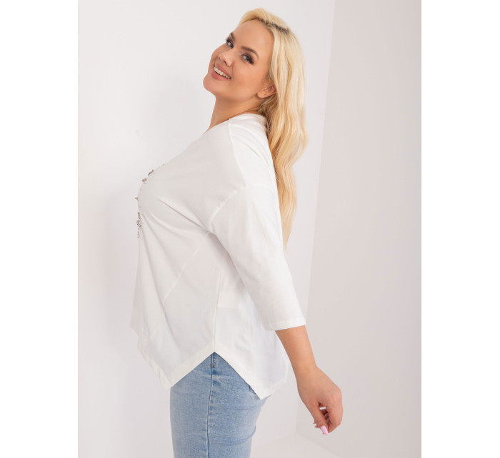 Ecru ležérní halenka plus size velikosti s aplikacemi