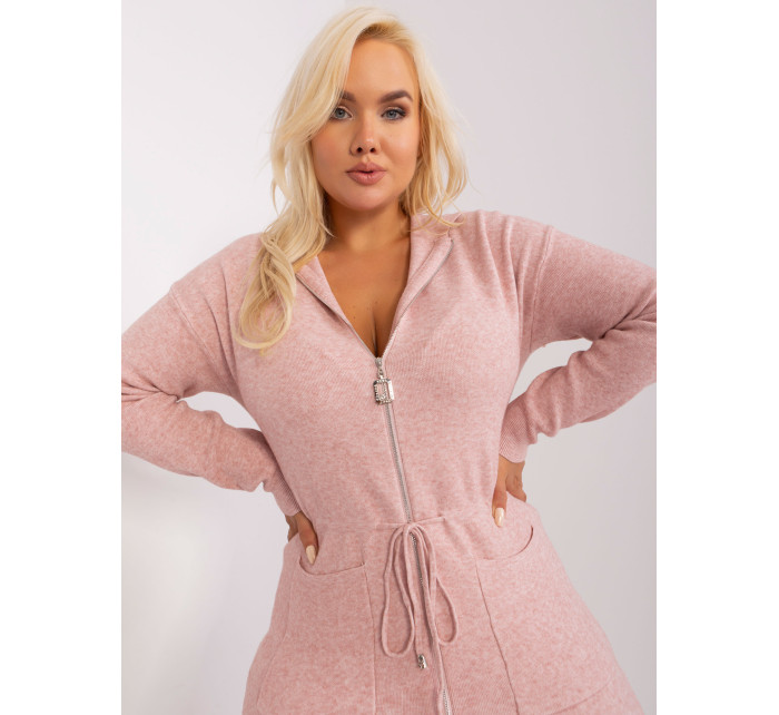 Světle růžový kardigan plus size s viskózou