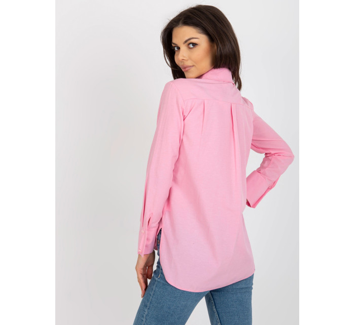 Růžová bavlněná klasická košile s límečkem